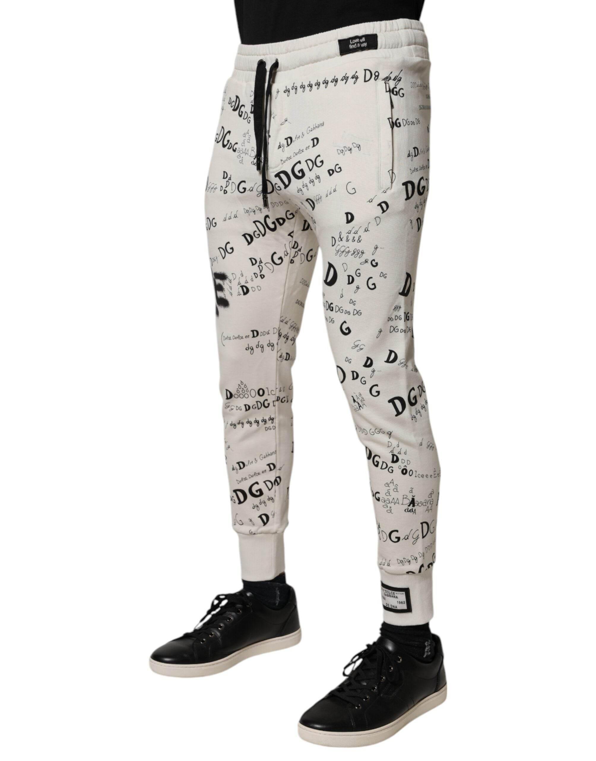 Dolce & Gabbana White Printed Cotton Jogger Sweatpants Pants - Hilstor