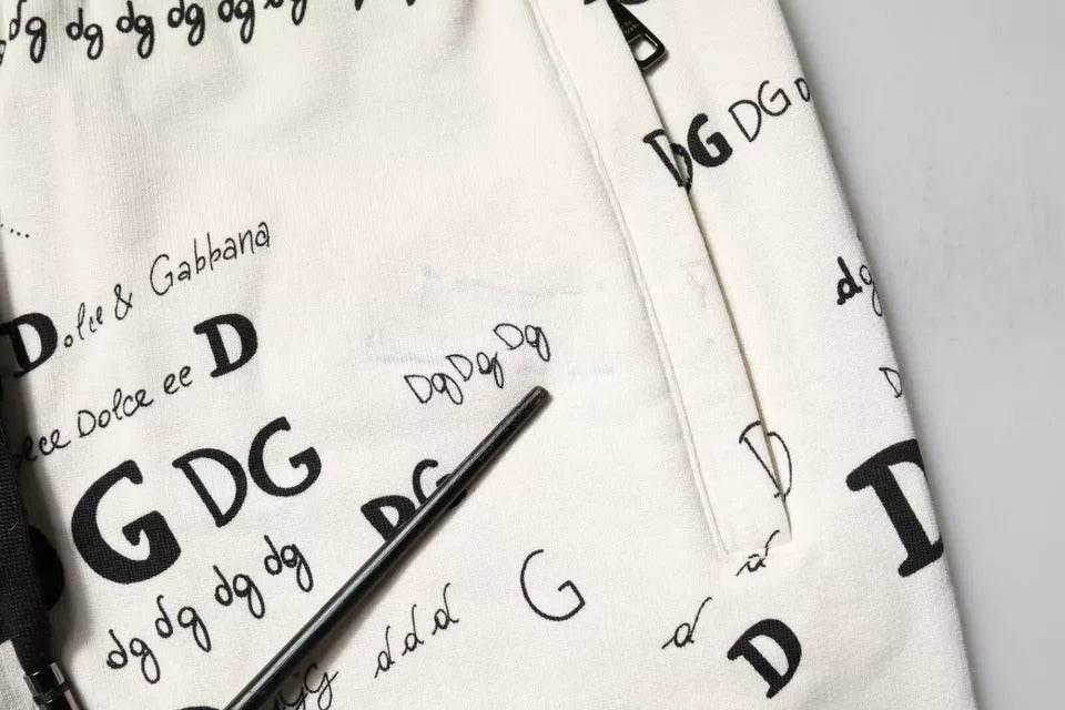 Dolce & Gabbana White Printed Cotton Jogger Sweatpants Pants - Hilstor