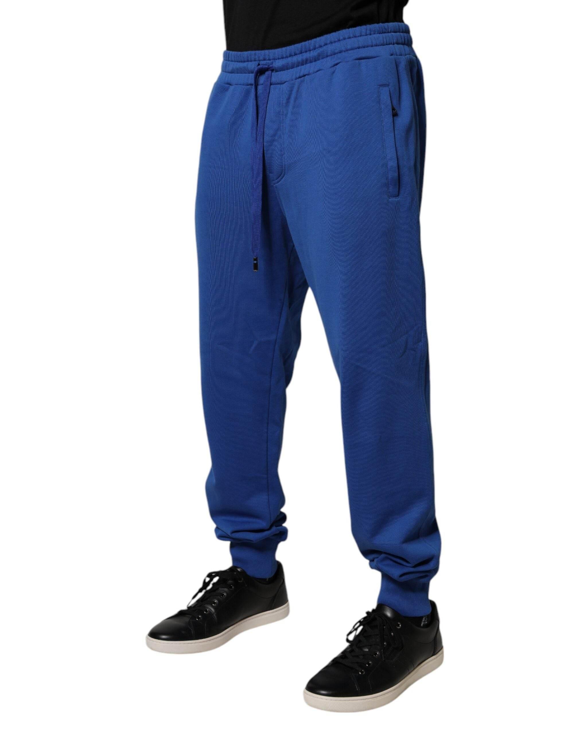 Dolce & Gabbana Blue Cotton Jogger Mid Waist Pants - Hilstor