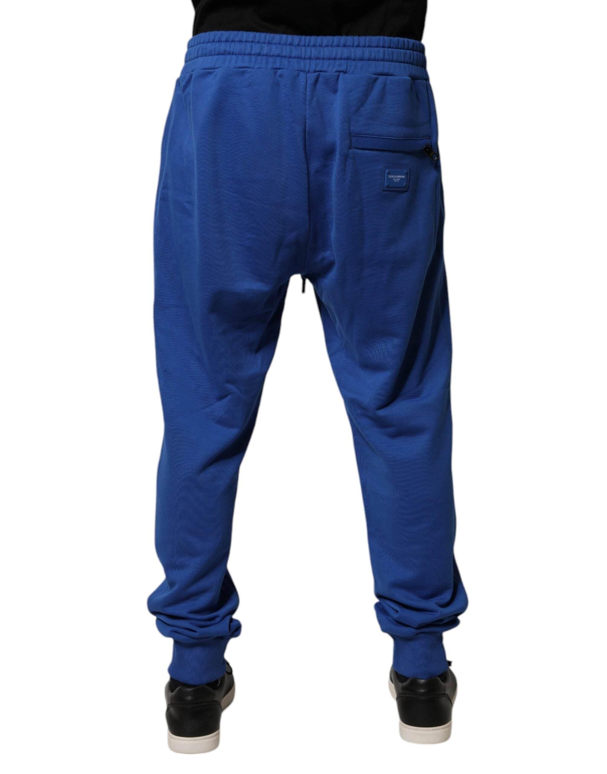 Dolce & Gabbana Blue Cotton Jogger Mid Waist Pants - Hilstor