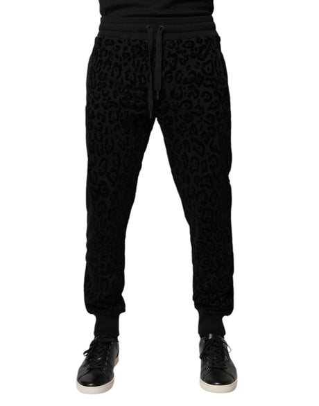 Dolce & Gabbana Black Leopard Cotton Jogger Sweatpants Pants - Hilstor