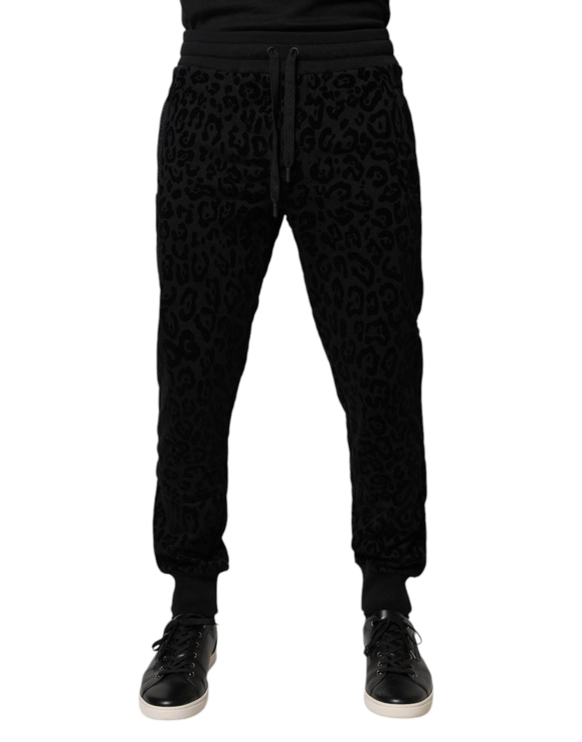 Dolce & Gabbana Black Leopard Cotton Jogger Sweatpants Pants - Hilstor
