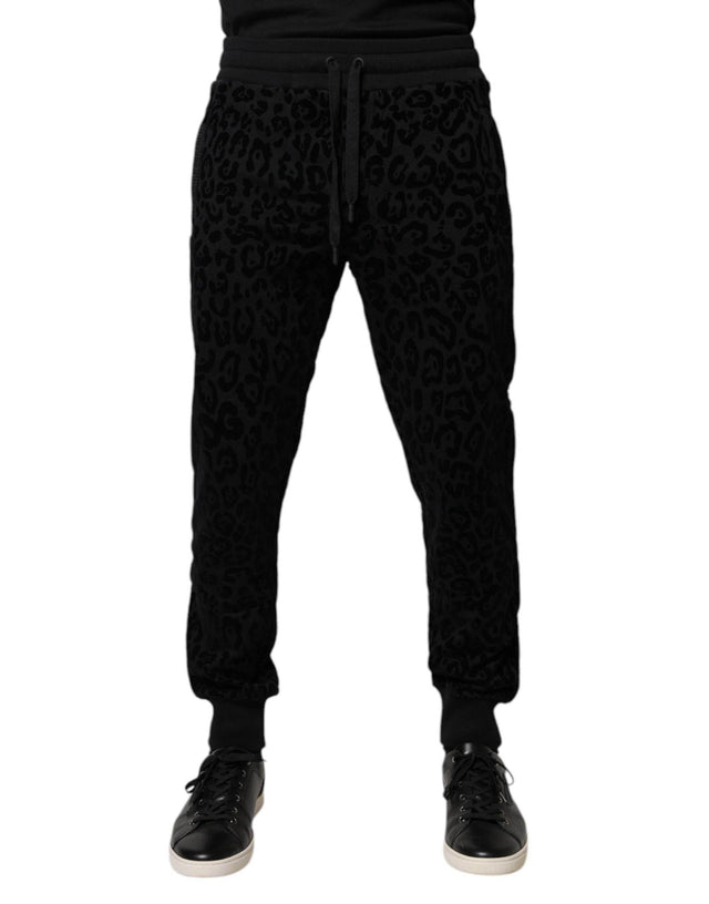 Dolce & Gabbana Black Leopard Cotton Jogger Sweatpants Pants - Hilstor