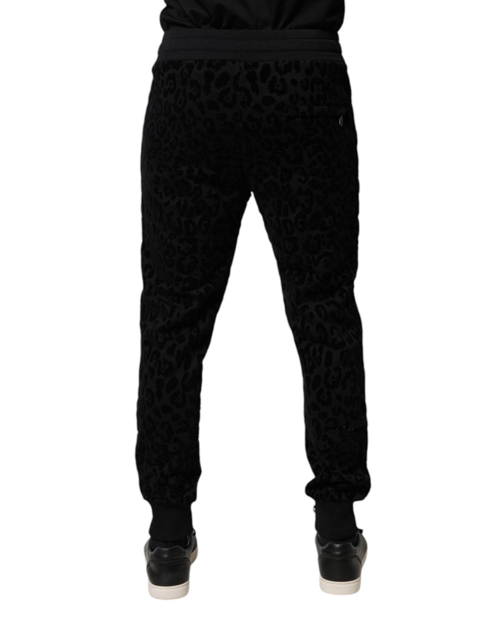 Dolce & Gabbana Black Leopard Cotton Jogger Sweatpants Pants - Hilstor