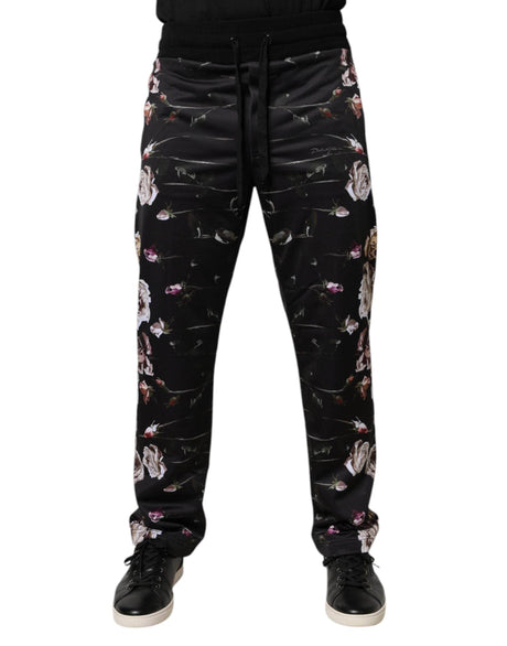 Dolce & Gabbana Black Floral Polyester Jogger Pants - Hilstor