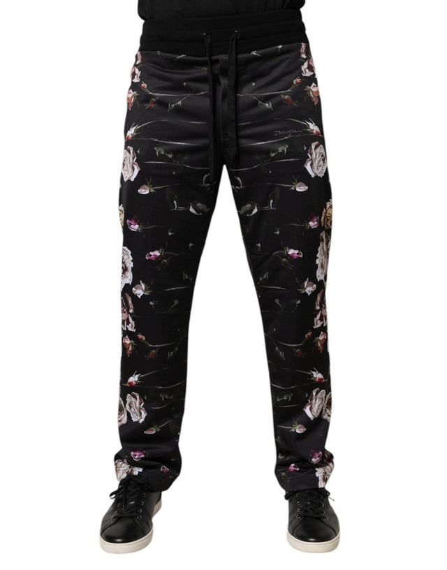 Dolce & Gabbana Black Floral Polyester Jogger Pants - Hilstor
