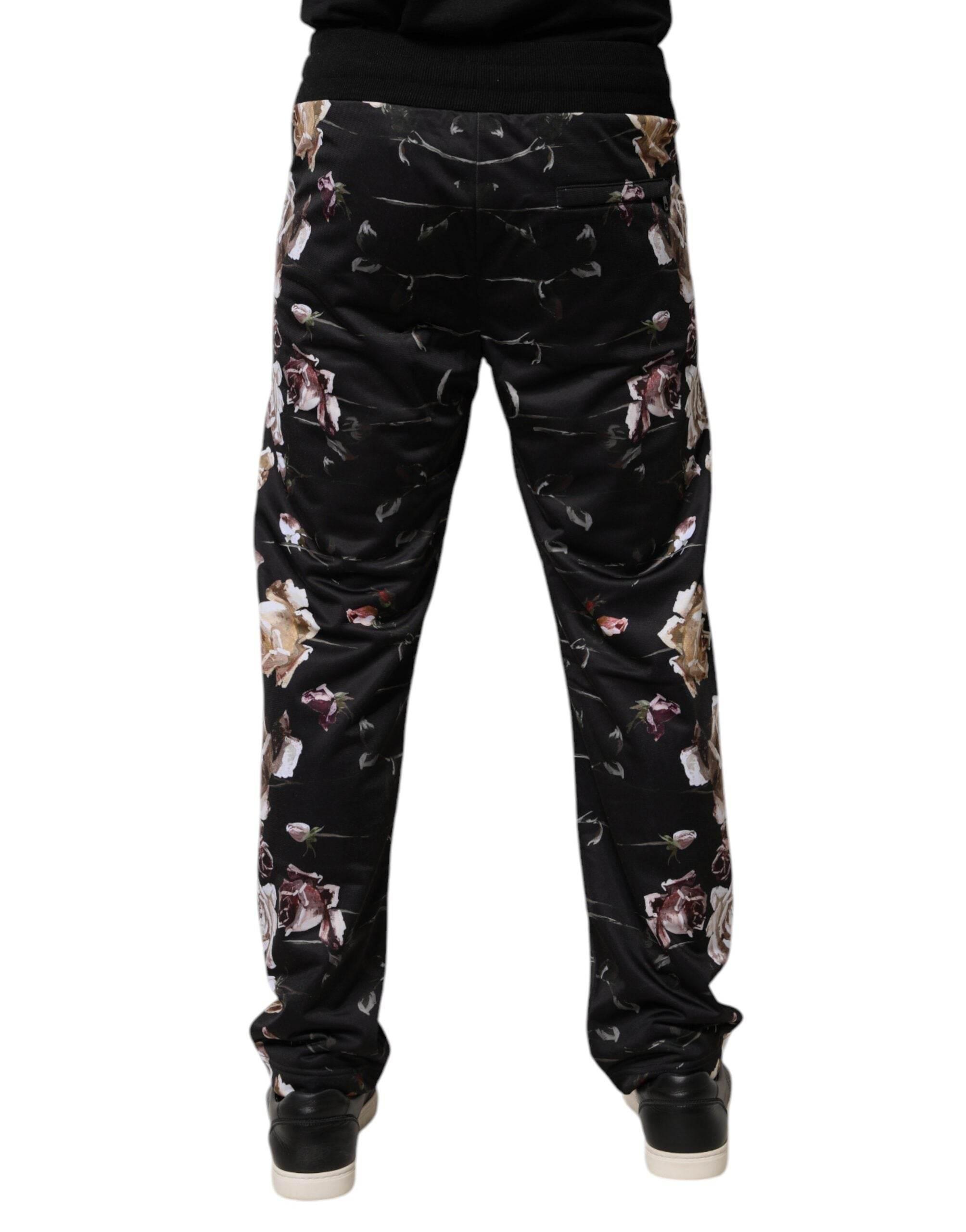 Dolce & Gabbana Black Floral Polyester Jogger Pants - Hilstor