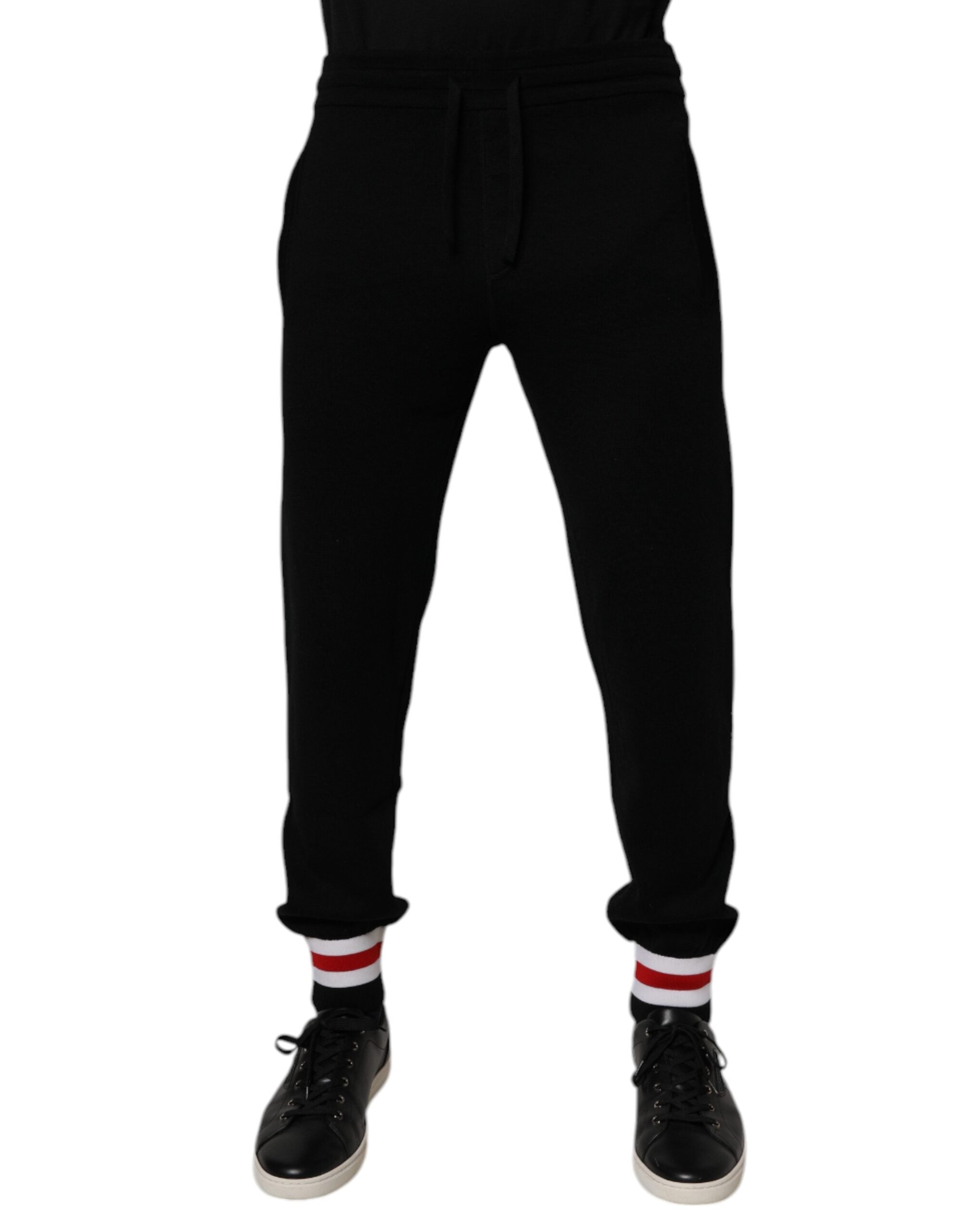 Dolce &amp; Gabbana Black Wool Mid Waist Jogger Sweatpants Bukser