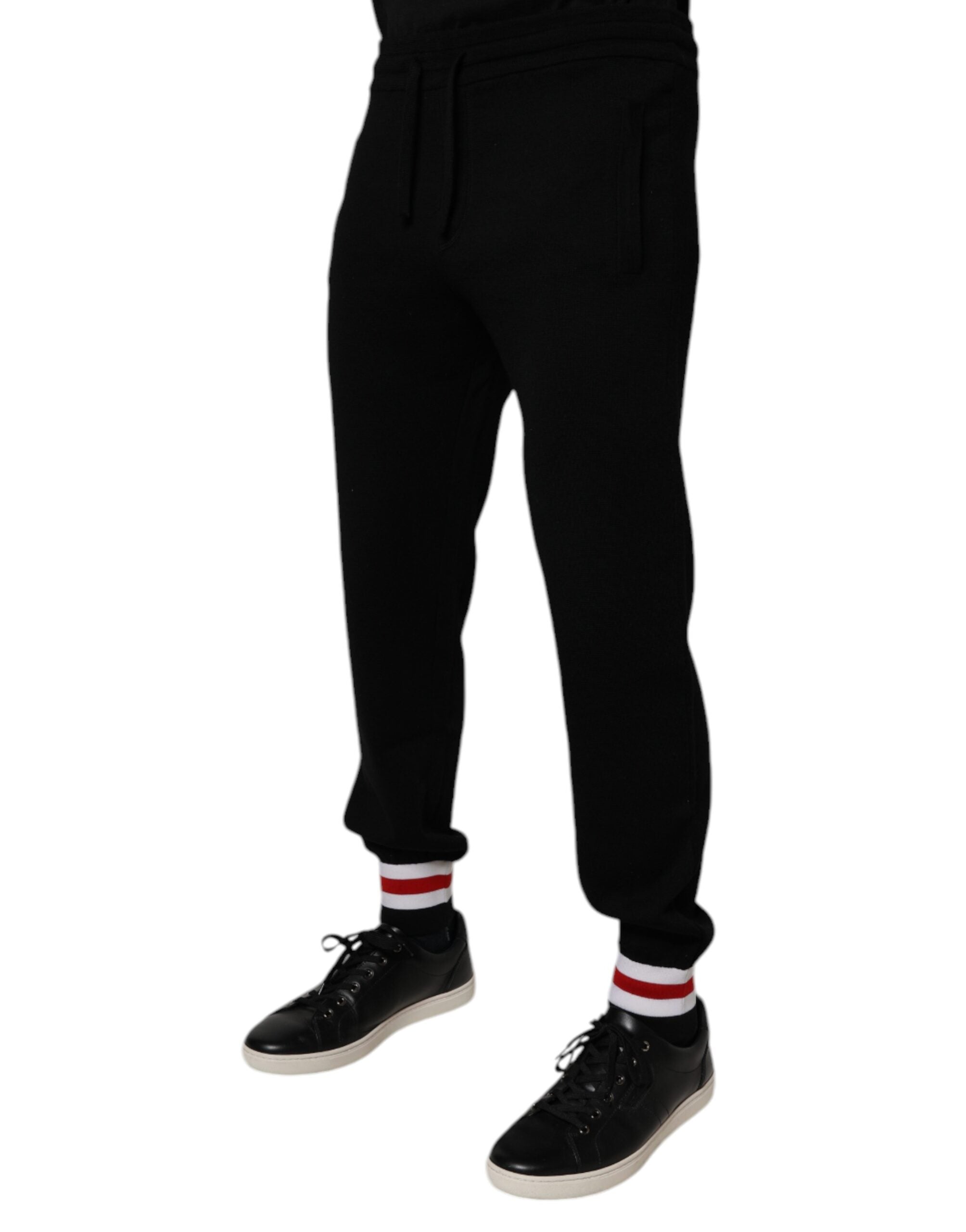 Dolce &amp; Gabbana Black Wool Mid Waist Jogger Sweatpants Bukser