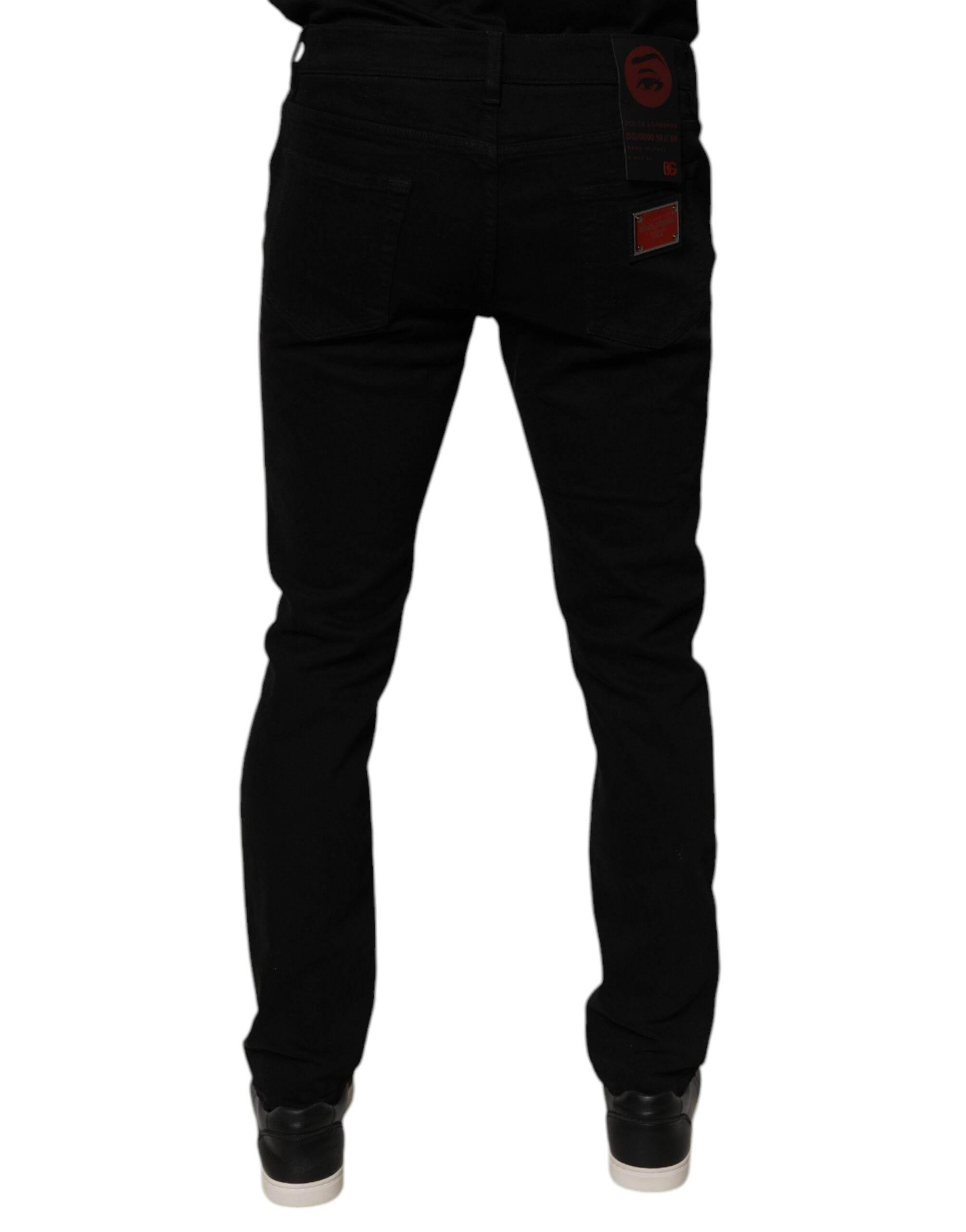 Dolce & Gabbana Black Tattered Cotton Skinny Men Denim Jeans - Hilstor