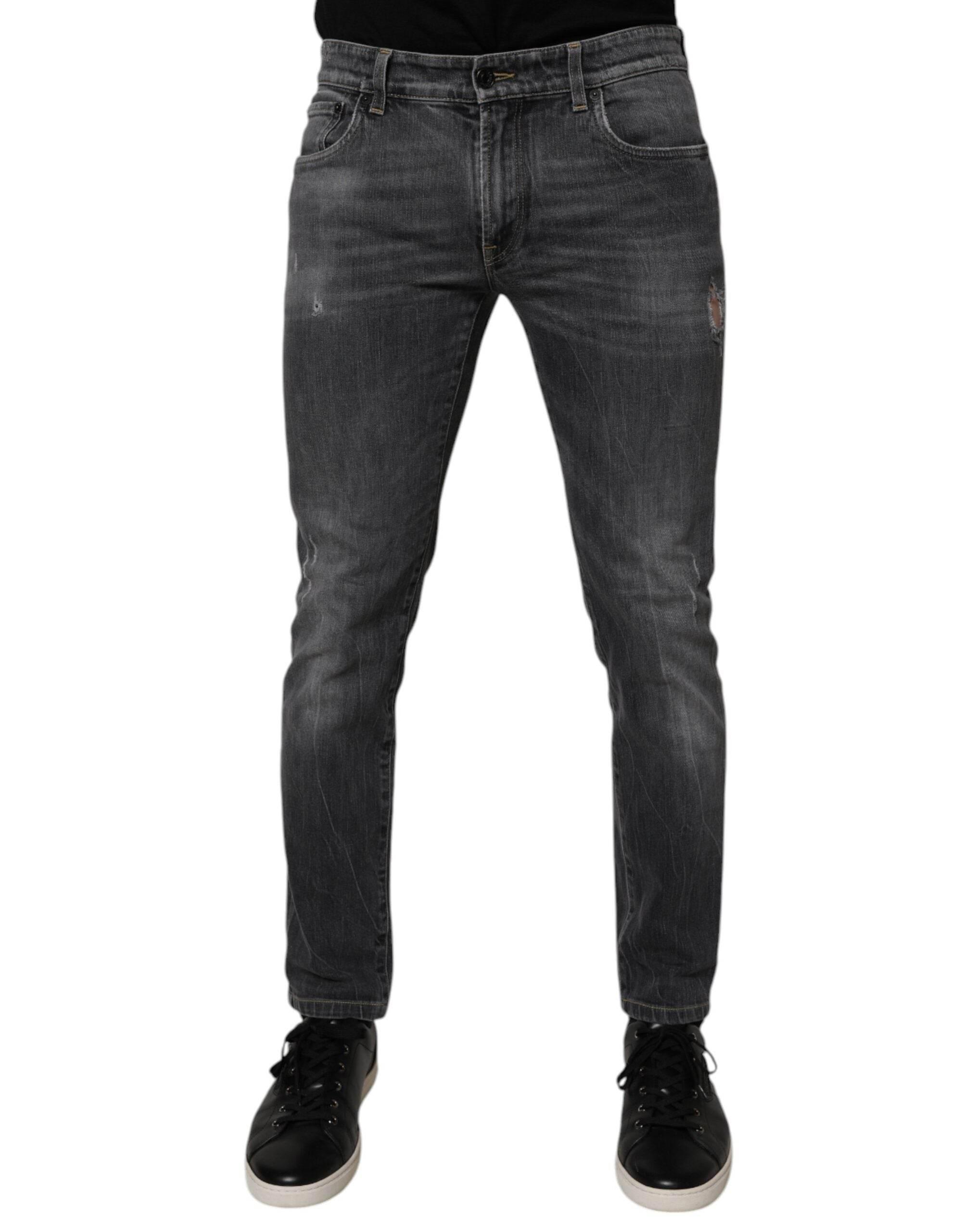 Dolce & Gabbana Dark Gray Washed Cotton Skinny Men Denim Jeans - Hilstor