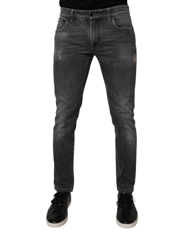 Dolce & Gabbana Dark Gray Washed Cotton Skinny Men Denim Jeans - Hilstor