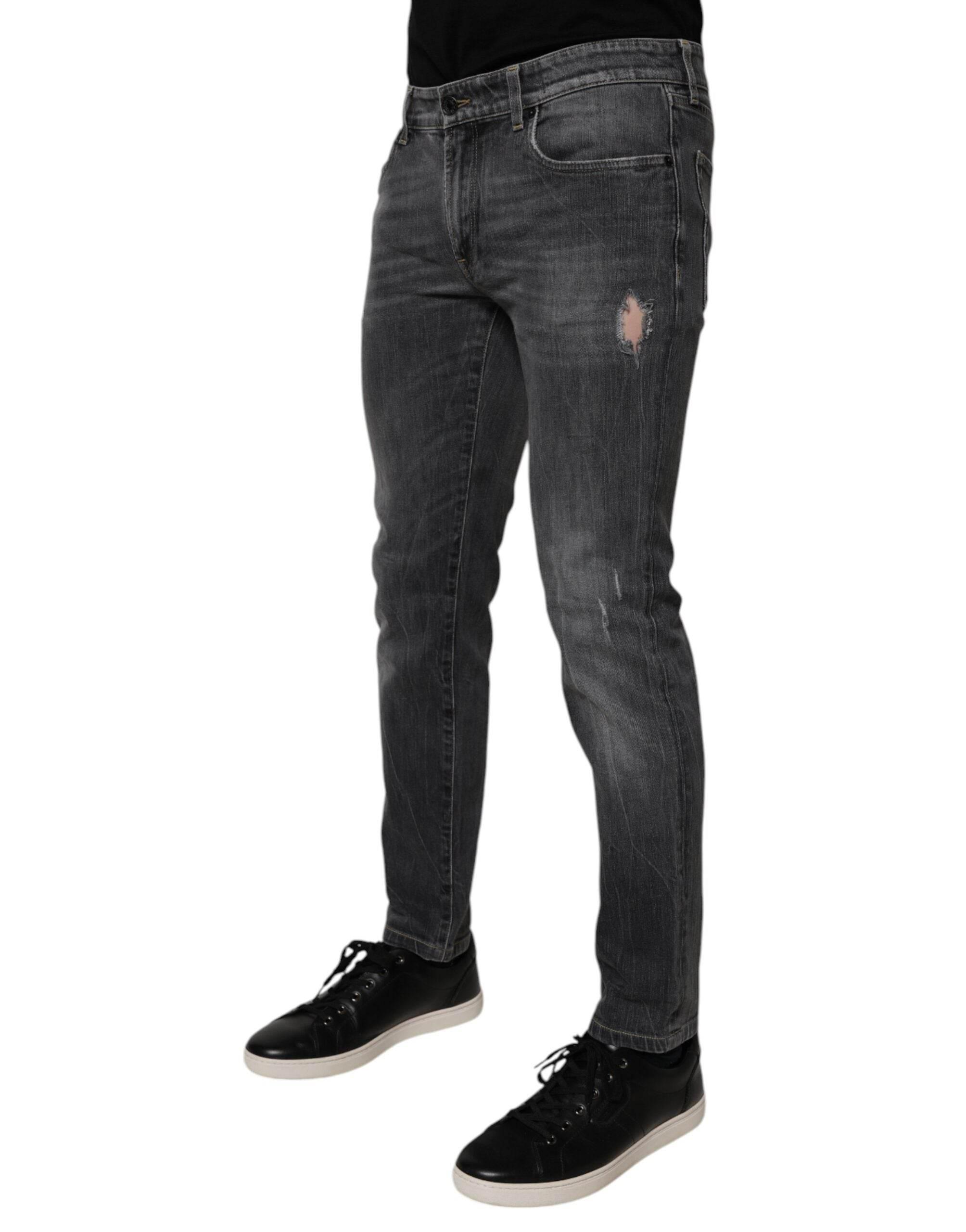 Dolce & Gabbana Dark Gray Washed Cotton Skinny Men Denim Jeans - Hilstor