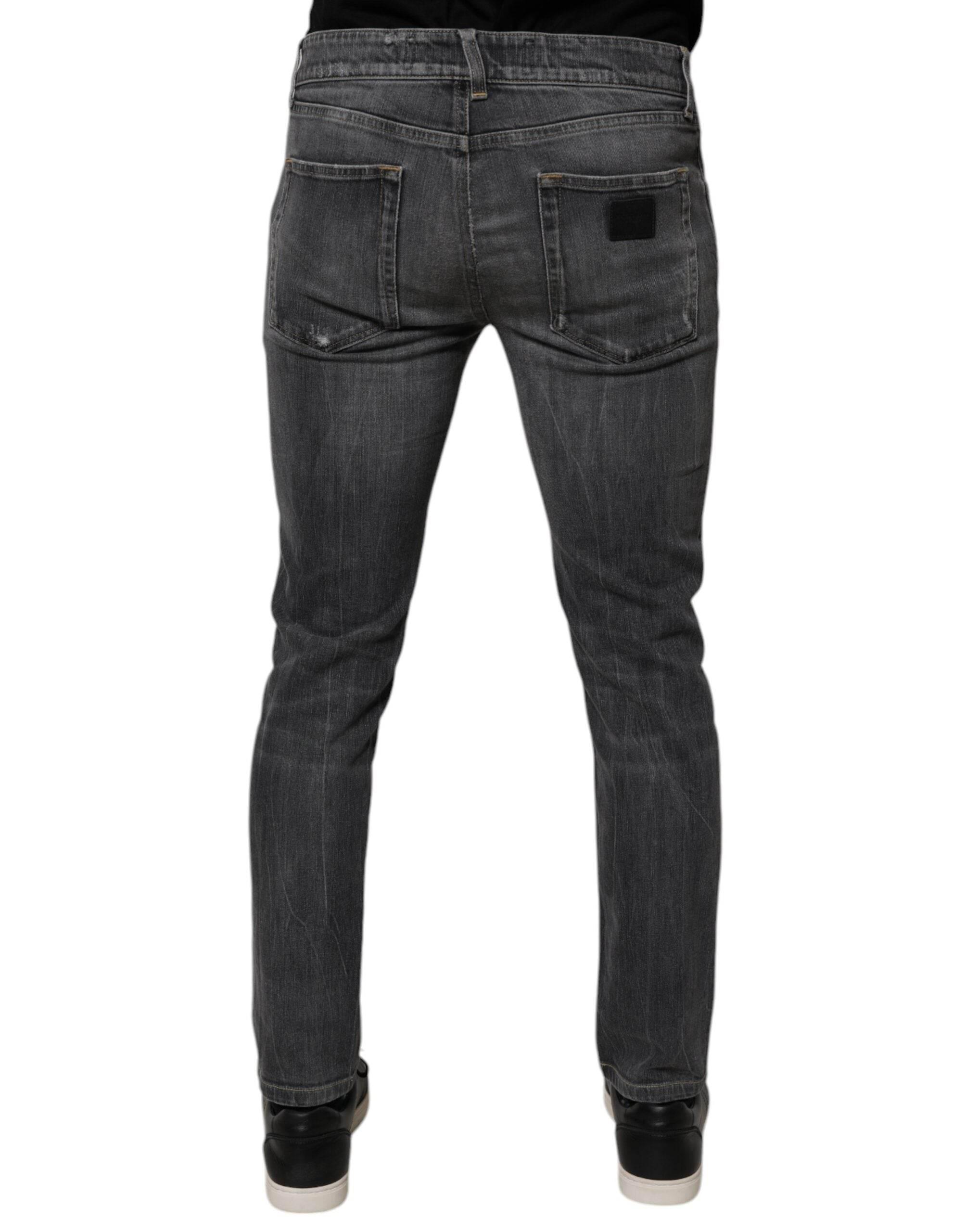 Dolce & Gabbana Dark Gray Washed Cotton Skinny Men Denim Jeans - Hilstor