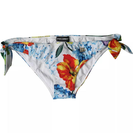Dolce & Gabbana White Floral Print Swimsuit Bikini Bottom Swimwear - Hilstor