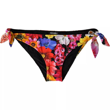 Dolce & Gabbana Black Floral Print Swimsuit Bikini Bottom Swimwear - Hilstor