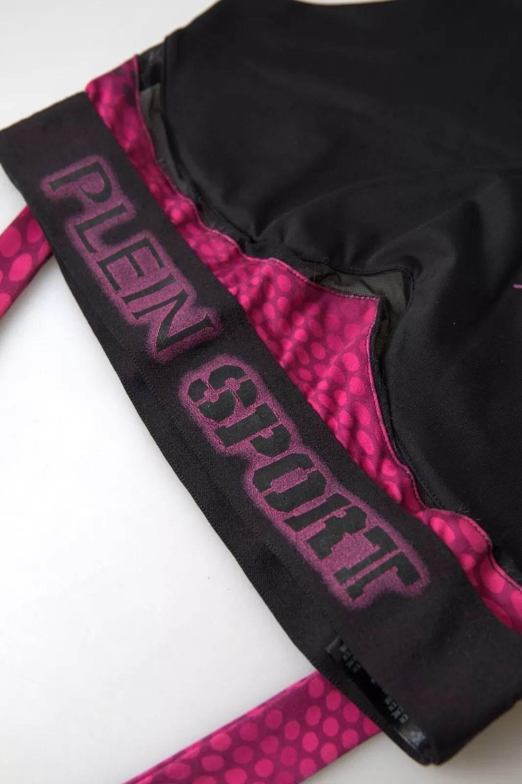 Plein Sport Sleek Black Sports Bra with Fuchsia Accent - Hilstor