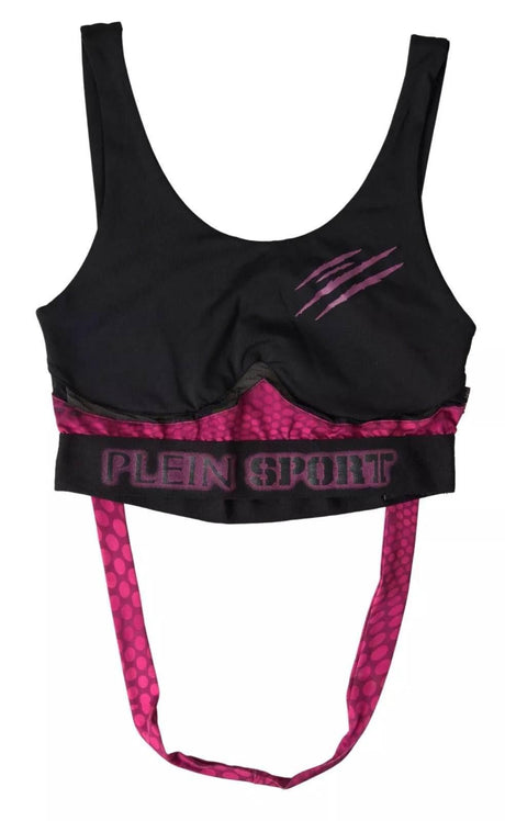 Plein Sport Sleek Black Sports Bra with Fuchsia Accent - Hilstor