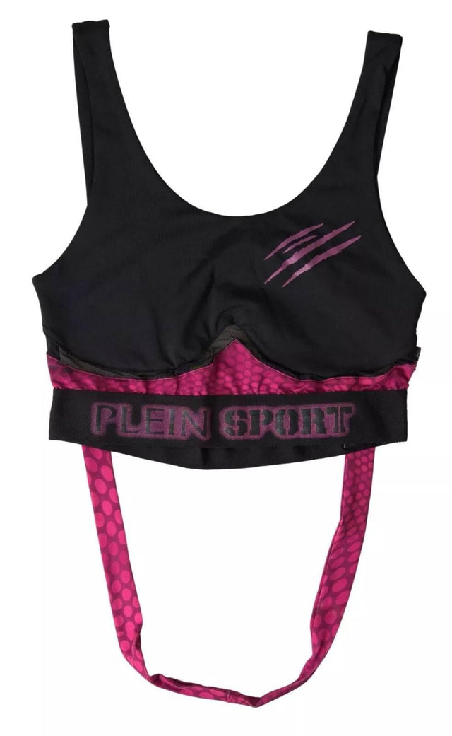 Plein Sport Sleek Black Sports Bra with Fuchsia Accent - Hilstor