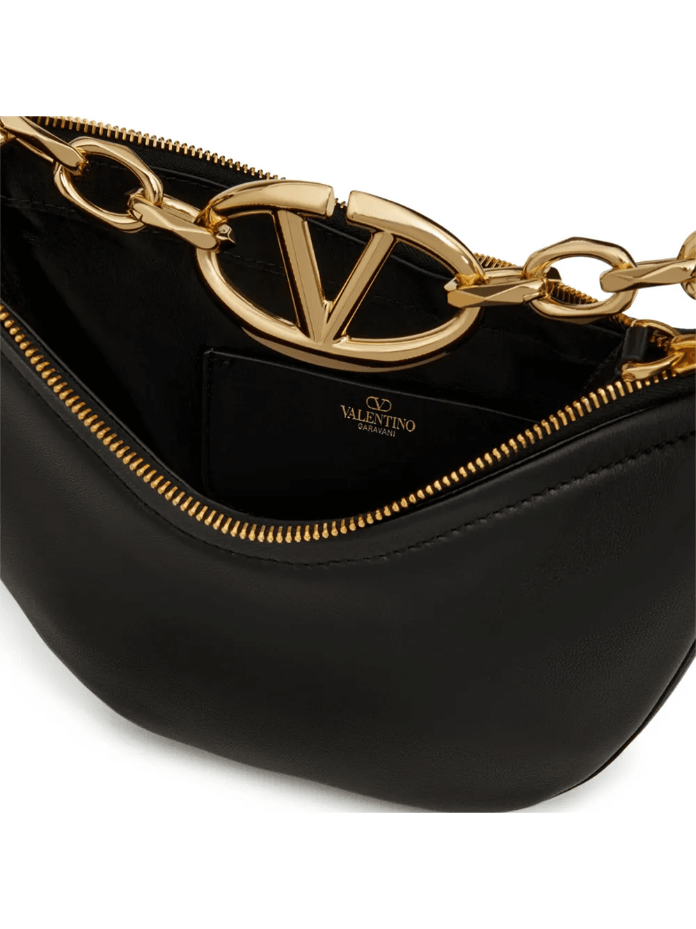 Valentino Garavani Black Leather Mini Hobo Vlogo Shoulder Bag - Hilstor