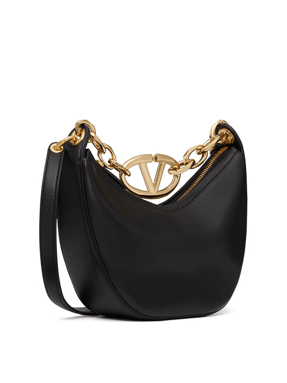 Valentino Garavani Black Leather Mini Hobo Vlogo Shoulder Bag - Hilstor