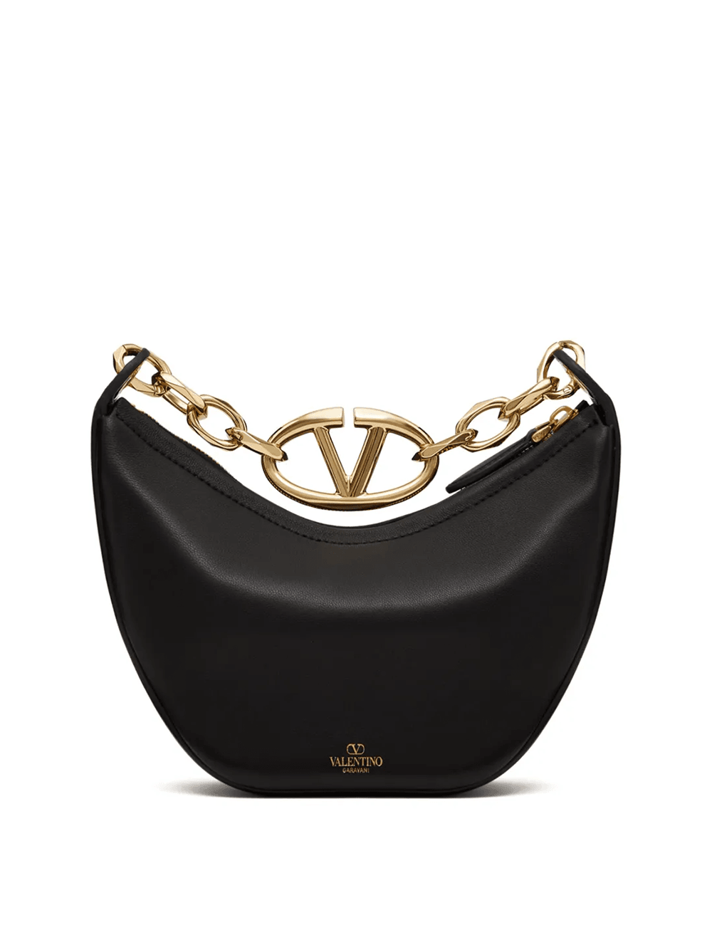 Valentino Garavani Black Leather Mini Hobo Vlogo Shoulder Bag - Hilstor