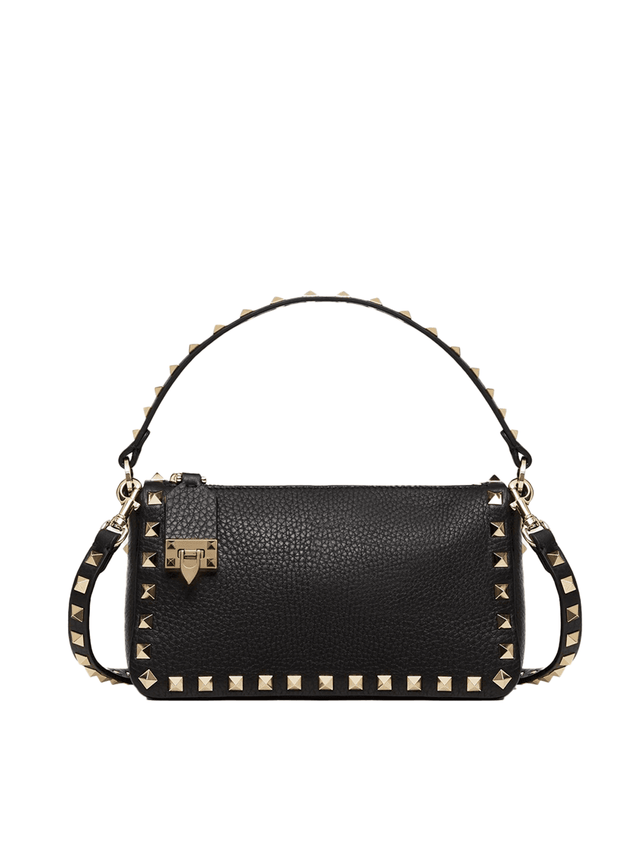 Valentino Garavani Black Garnet Calfskin Small Rockstud Shoulder Bag - Hilstor