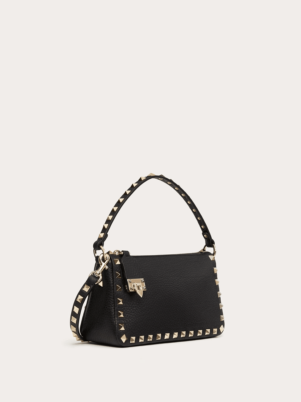 Valentino Garavani Black Garnet Calfskin Small Rockstud Shoulder Bag - Hilstor