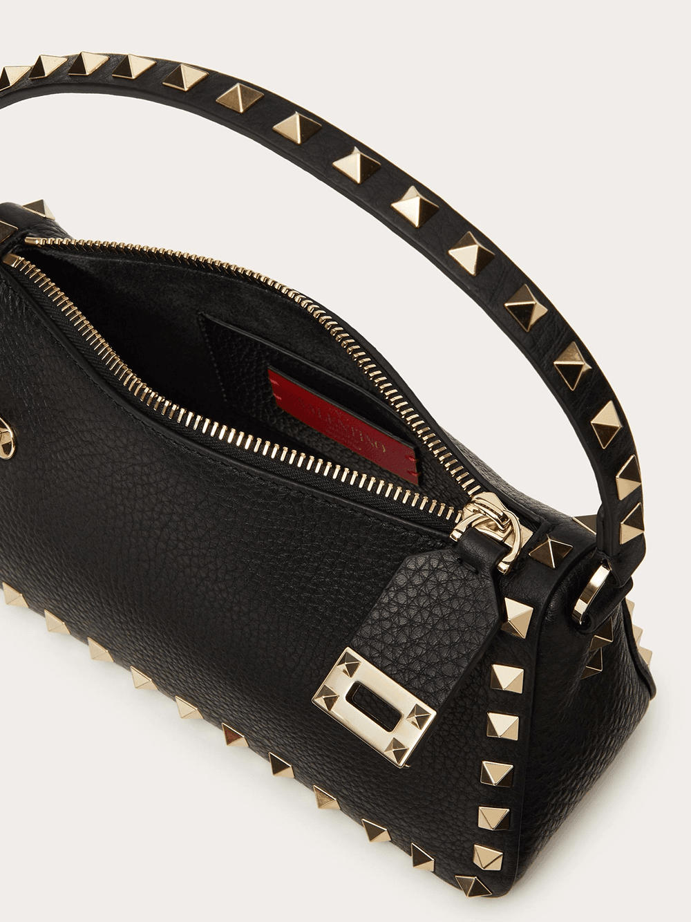 Valentino Garavani Black Garnet Calfskin Small Rockstud Shoulder Bag - Hilstor