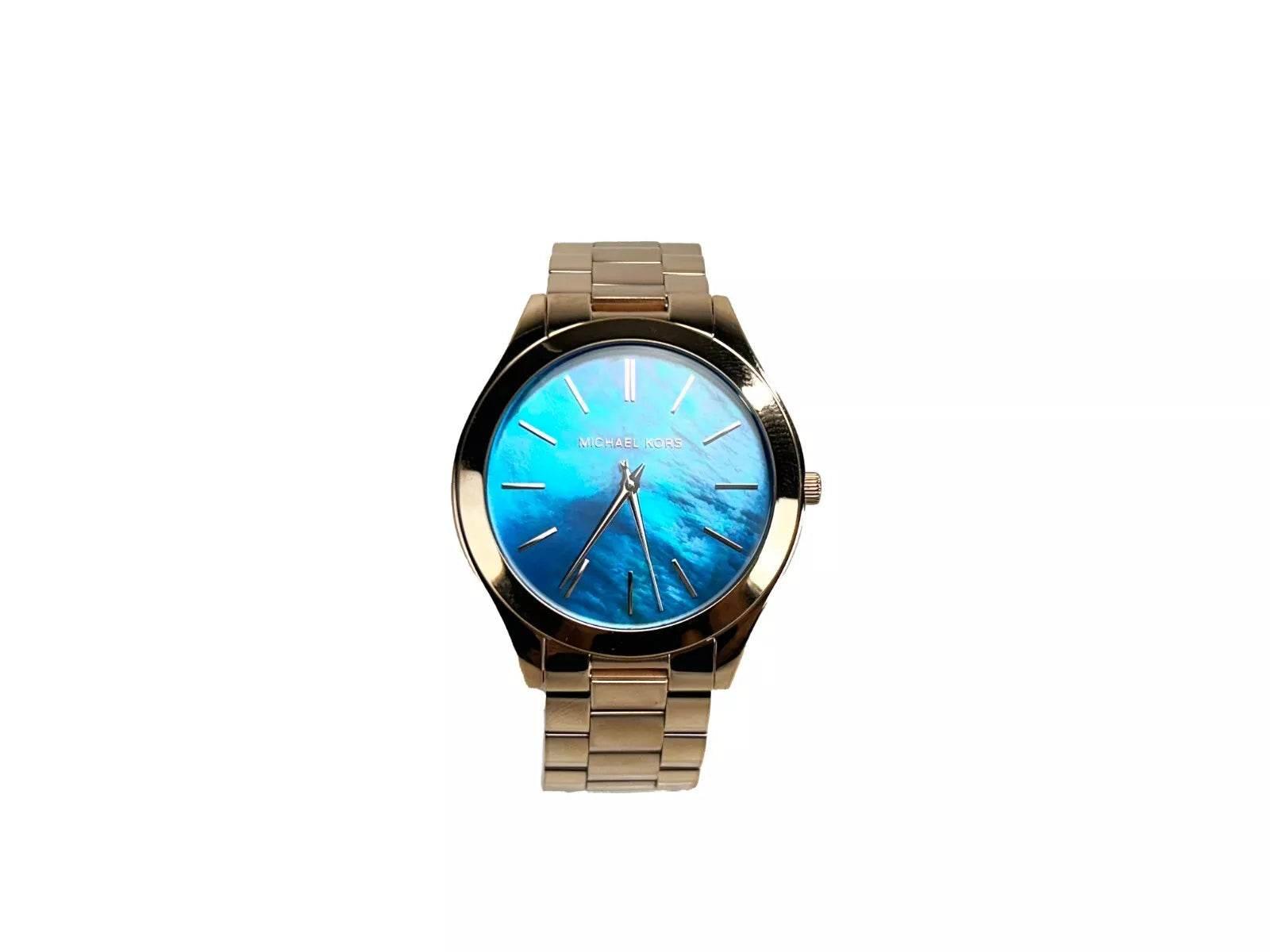 Michael Kors Slim Runway Stainless Steel Watch MK3494 Ocean Blue Gold - Hilstor
