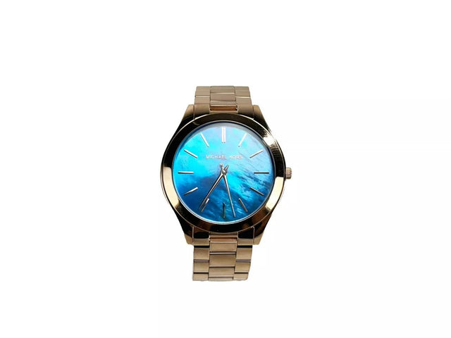 Michael Kors Slim Runway Stainless Steel Watch MK3494 Ocean Blue Gold - Hilstor