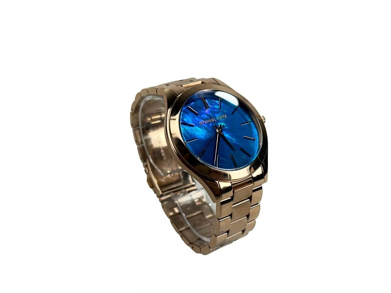 Michael Kors Slim Runway Stainless Steel Watch MK3494 Ocean Blue Gold - Hilstor