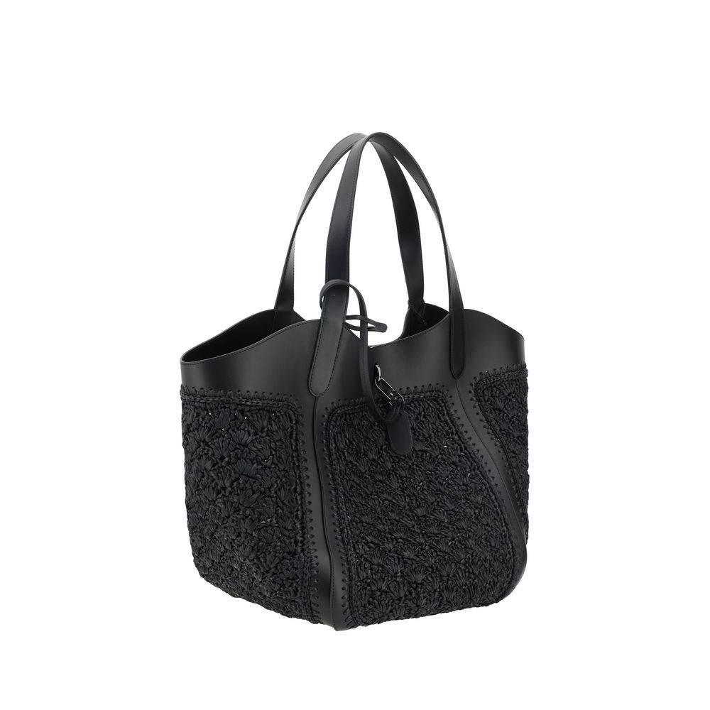 Giorgio Armani Leather and Raffia Shoulder Bag - Hilstor