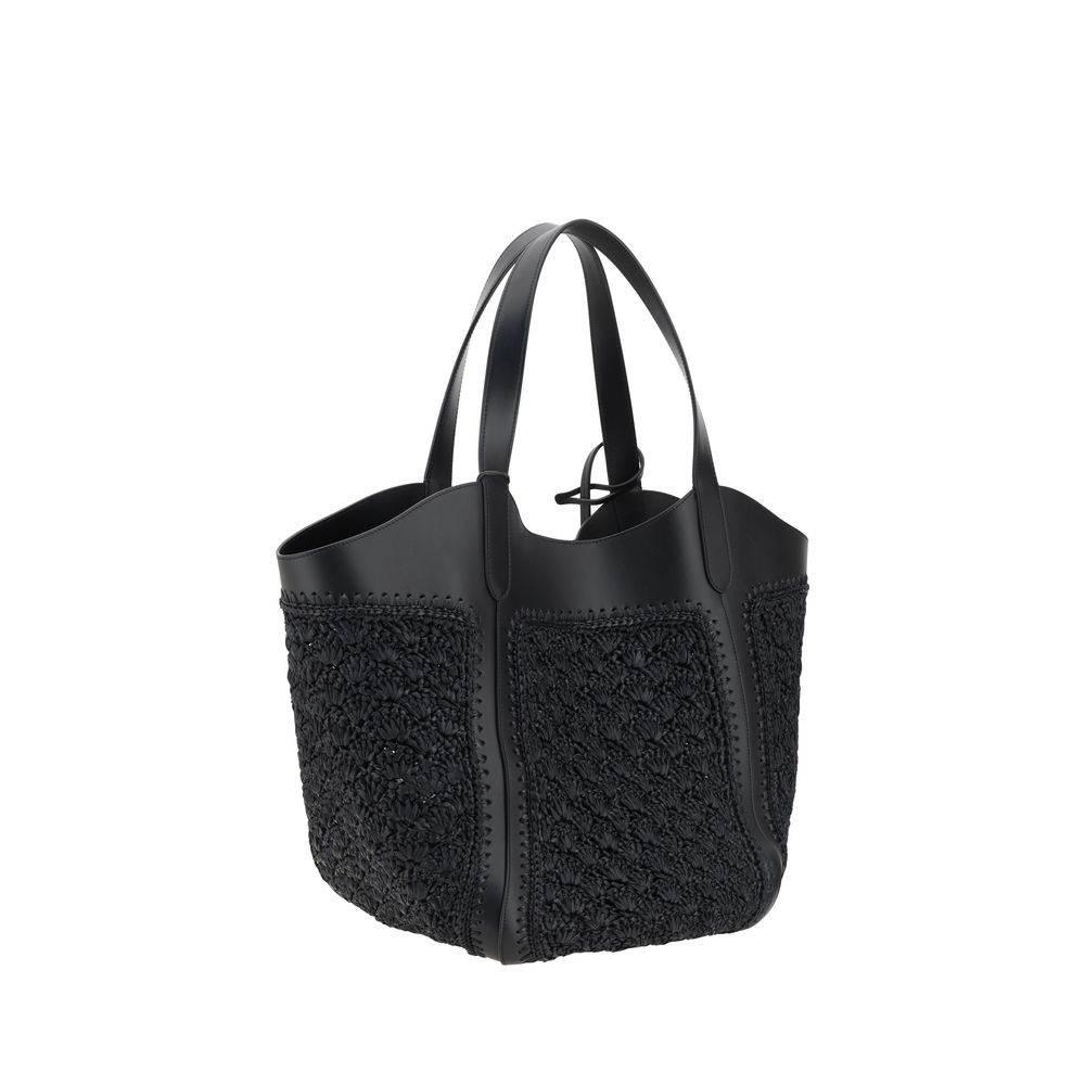 Giorgio Armani Leather and Raffia Shoulder Bag - Hilstor