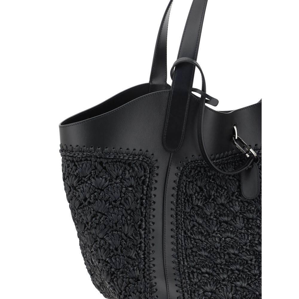 Giorgio Armani Leather and Raffia Shoulder Bag - Hilstor
