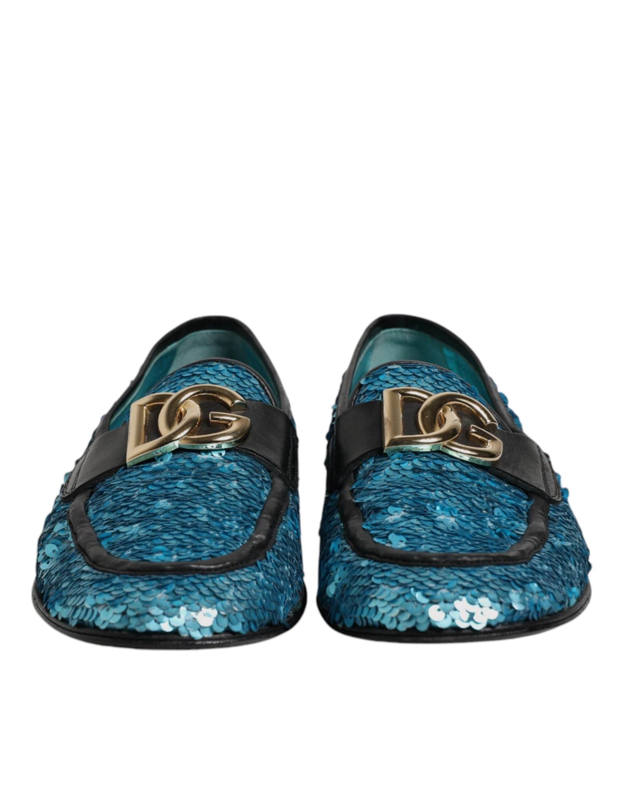Dolce & Gabbana Blue Sequined Loafers Formal Dress Shoes - Hilstor