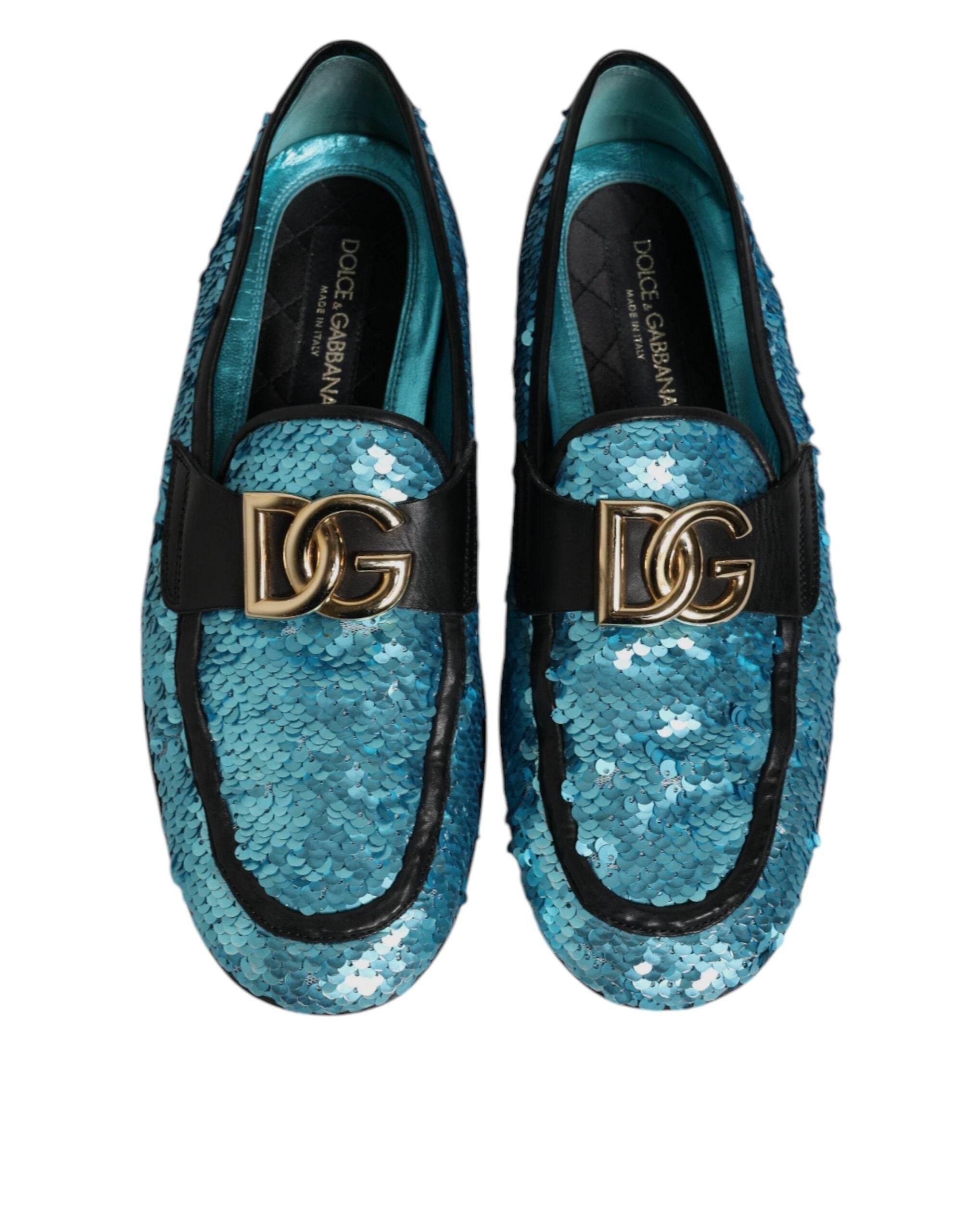Dolce & Gabbana Blue Sequined Loafers Formal Dress Shoes - Hilstor