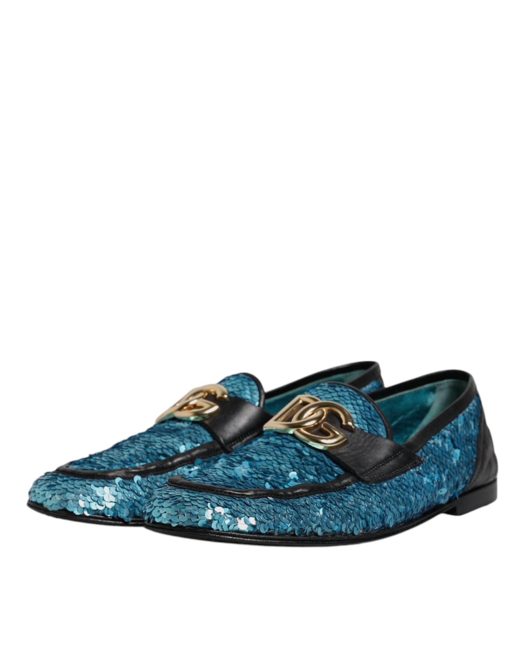 Dolce & Gabbana Blue Sequined Loafers Formal Dress Shoes - Hilstor