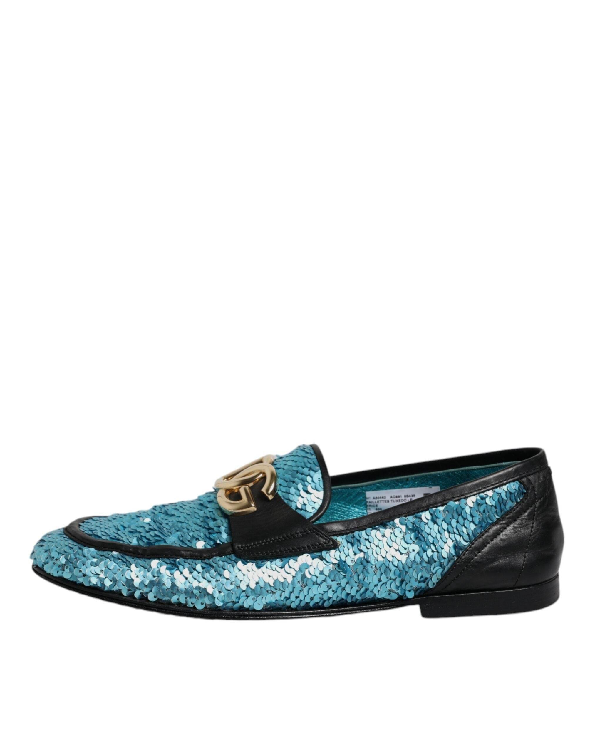 Dolce & Gabbana Blue Sequined Loafers Formal Dress Shoes - Hilstor