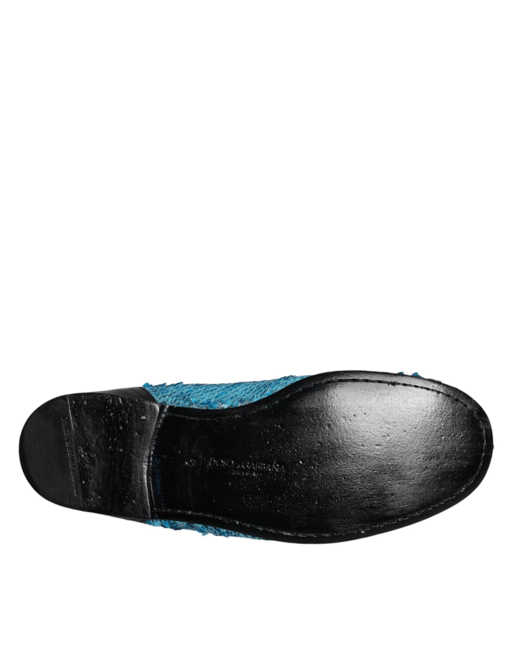 Dolce & Gabbana Blue Sequined Loafers Formal Dress Shoes - Hilstor