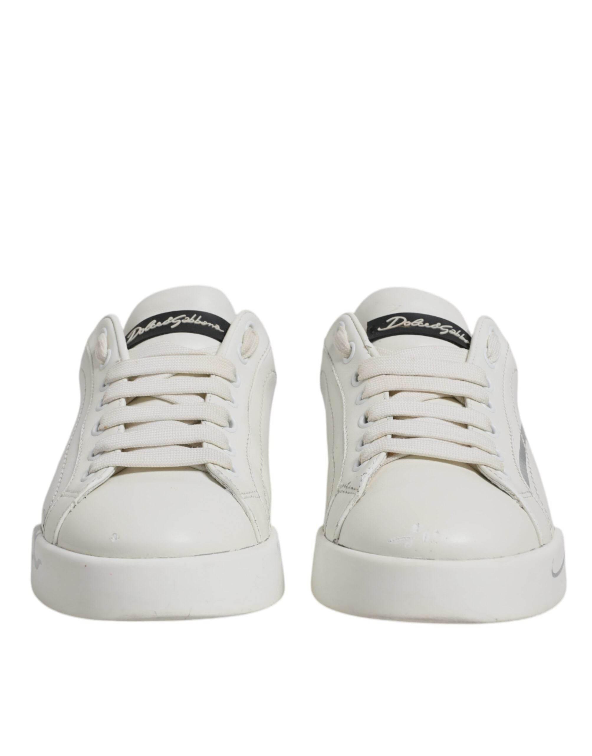 Dolce & Gabbana White Black Logo Portofino Men Sneaker Shoes - Hilstor