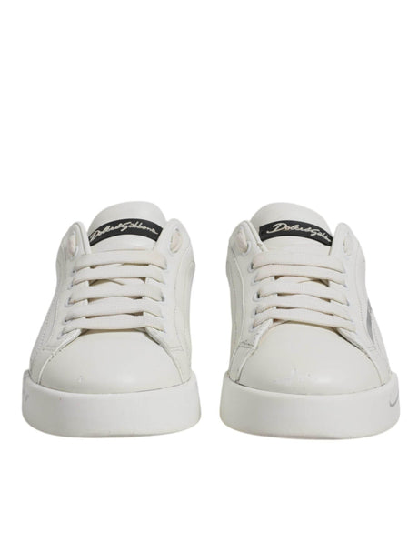 Dolce & Gabbana White Black Logo Portofino Men Sneaker Shoes - Hilstor