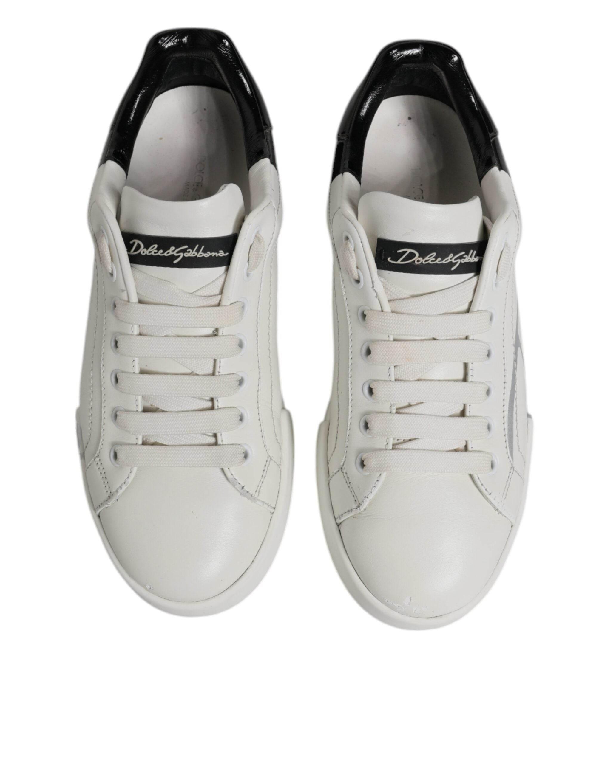 Dolce & Gabbana White Black Logo Portofino Men Sneaker Shoes - Hilstor