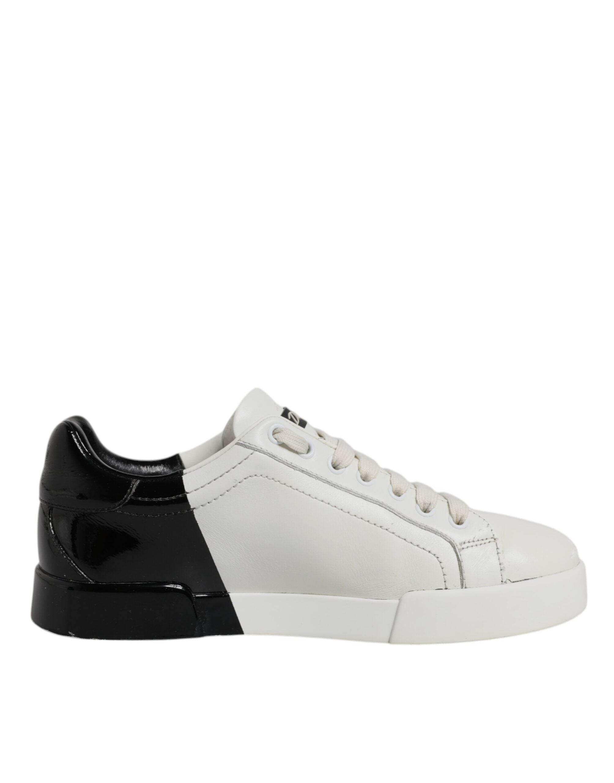 Dolce & Gabbana White Black Logo Portofino Men Sneaker Shoes - Hilstor