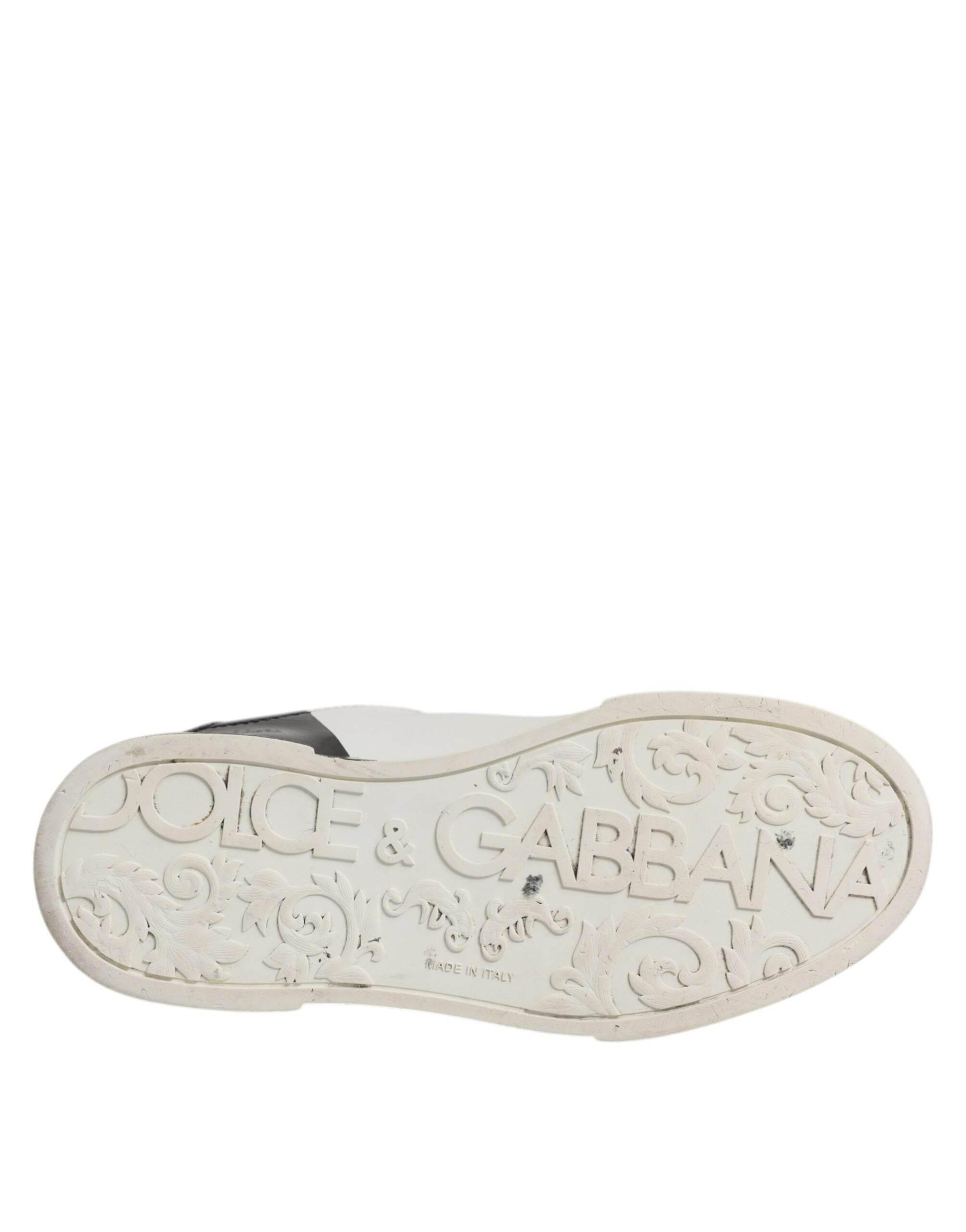 Dolce & Gabbana White Black Logo Portofino Men Sneaker Shoes - Hilstor