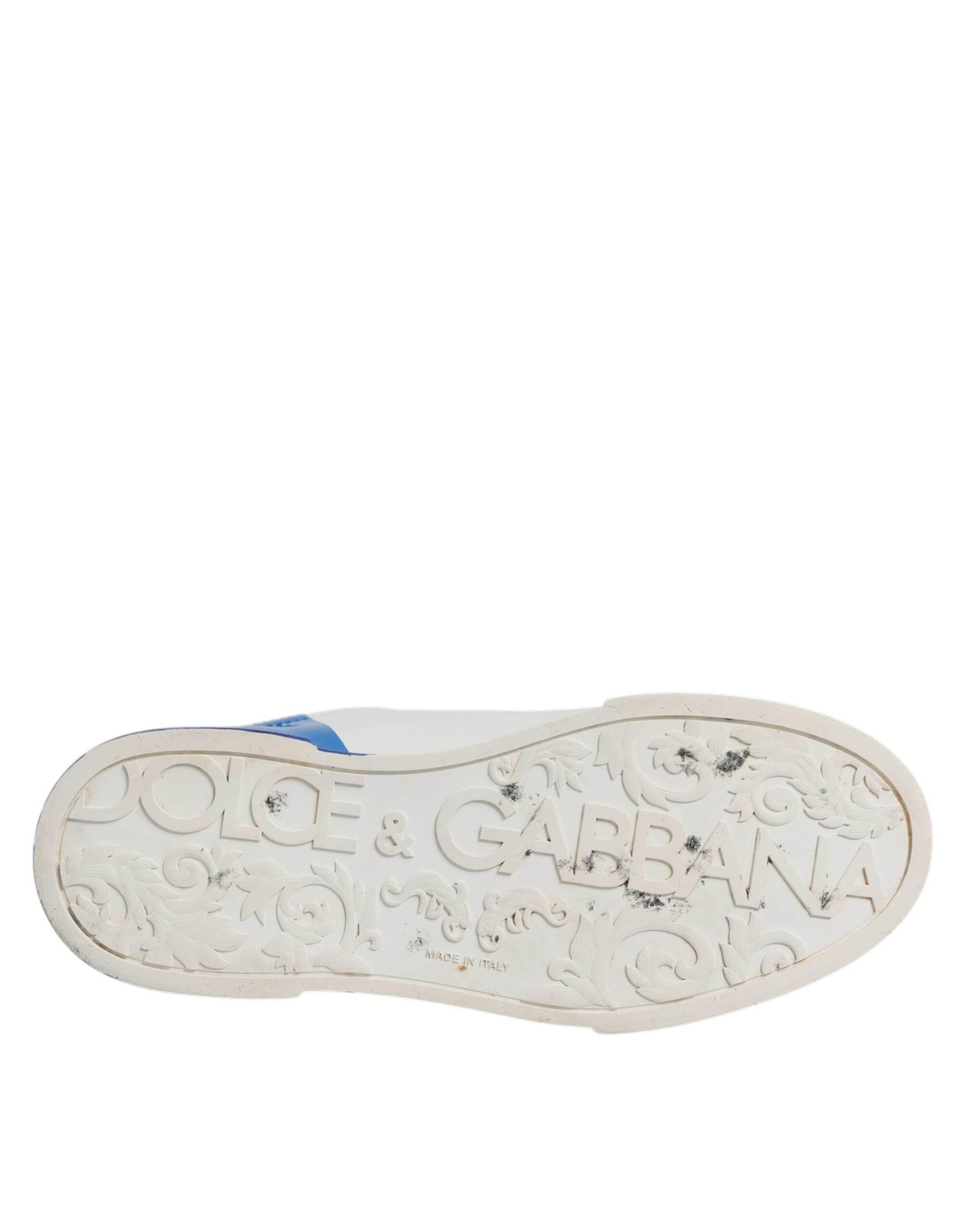 Dolce & Gabbana White Blue Logo Leather Portofino Sneaker Shoes - Hilstor