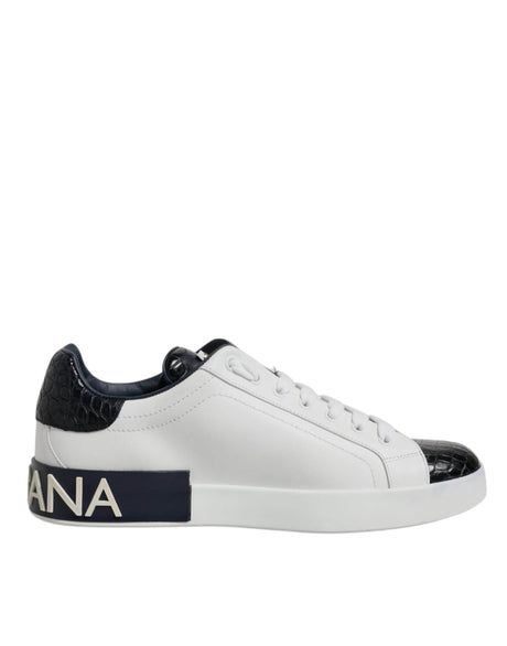 Dolce & Gabbana White Black Leather Portofino Sneaker Shoes - Hilstor
