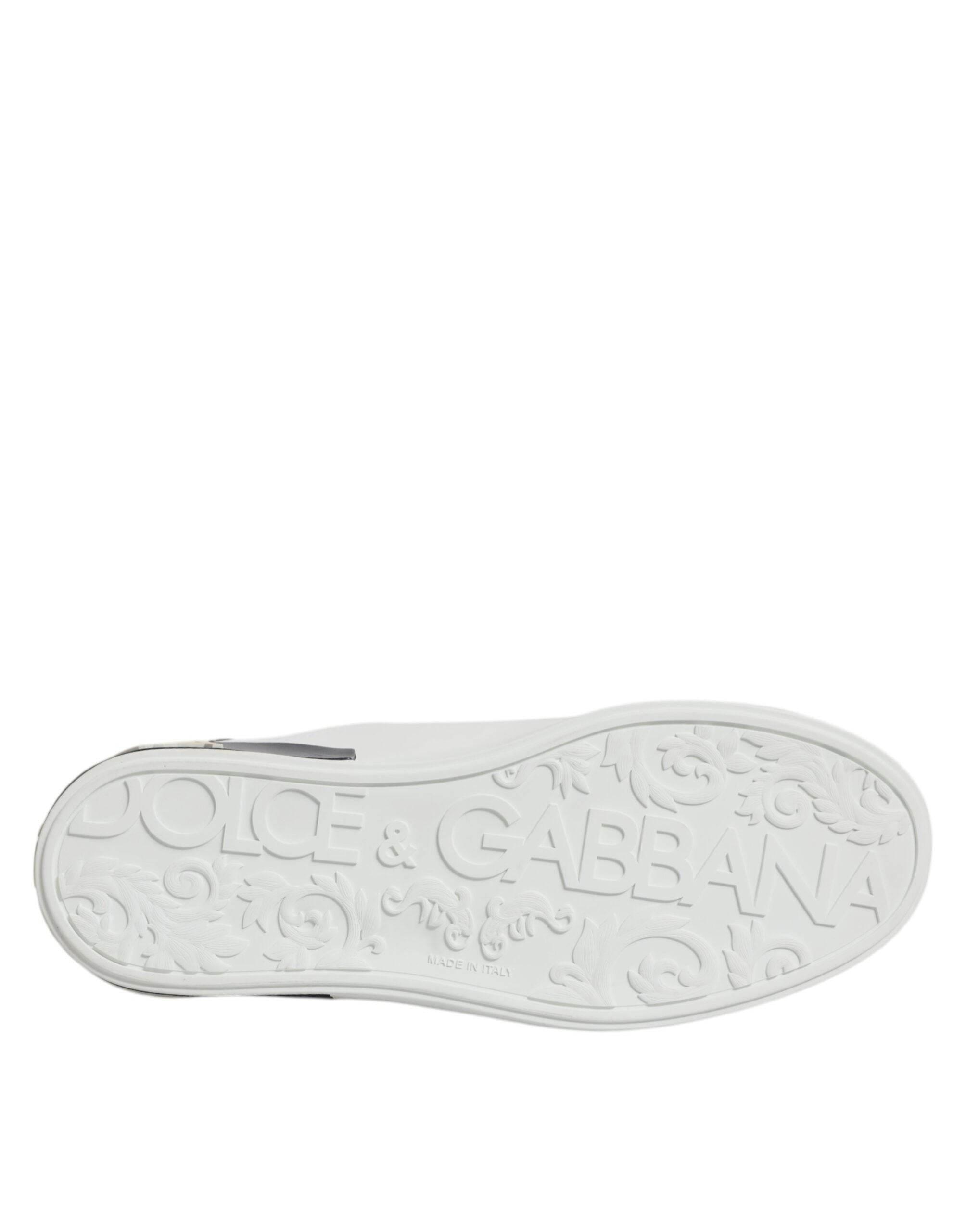 Dolce & Gabbana White Black Leather Portofino Sneaker Shoes - Hilstor