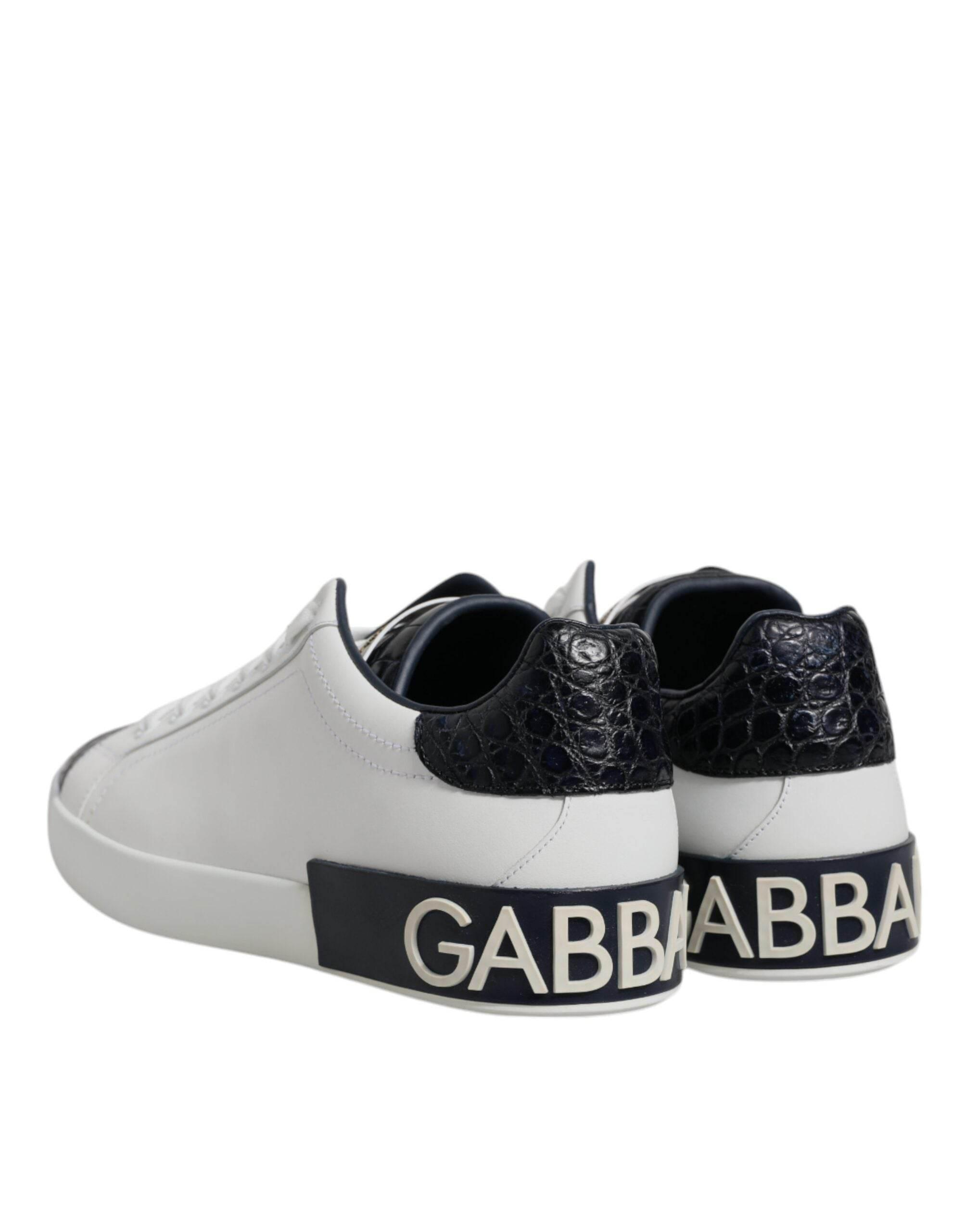 Dolce & Gabbana White Black Leather Portofino Sneaker Shoes - Hilstor