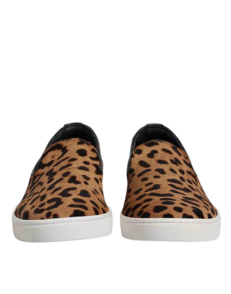 Dolce & Gabbana Brown Calfskin Fur Leopard Sneakers Shoes - Hilstor